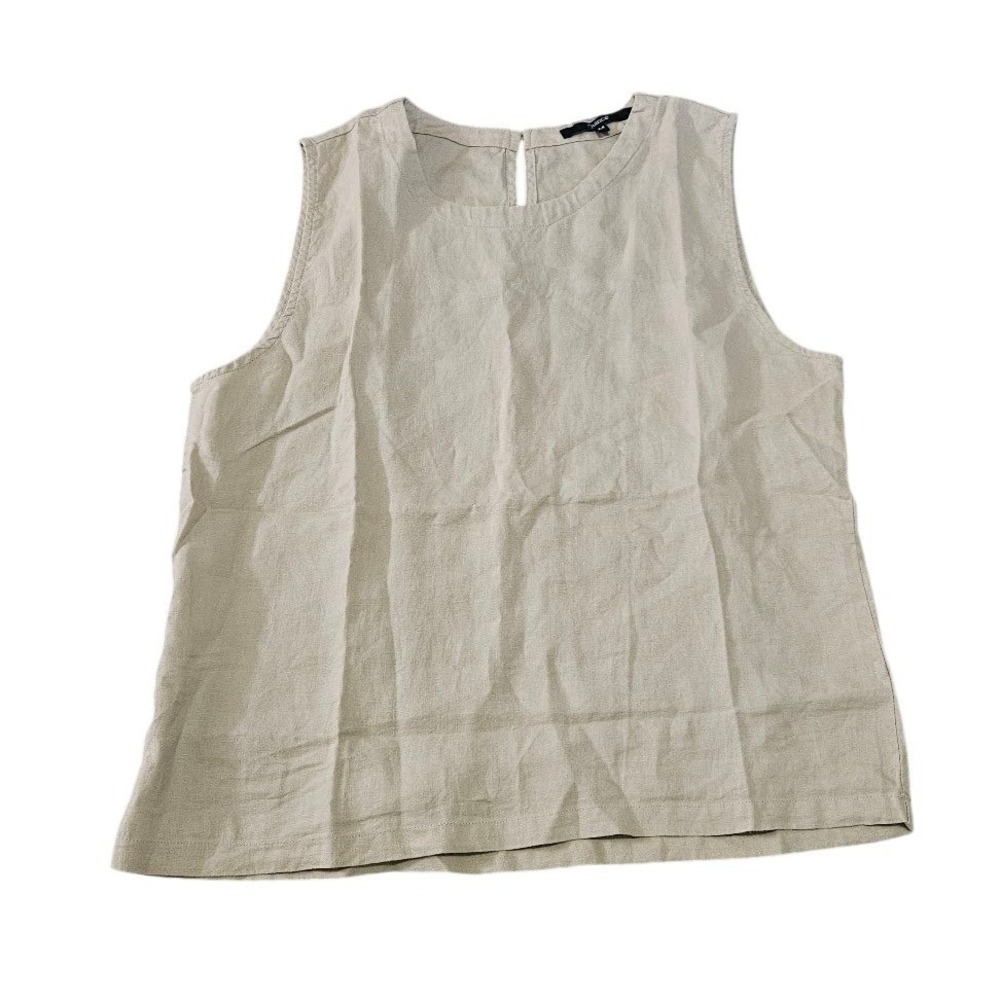 Quince 100% European Linen Tank Top Driftwood Beige Sleeveless Size Medium Tan